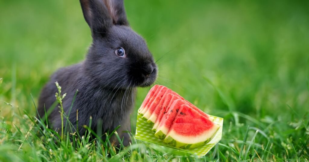 Black Rabbits Eat Watermelon