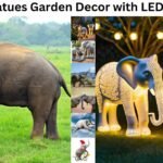 Elephant Statues Garden Decor with LED Solar Lights