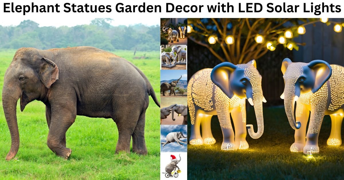 Elephant Statues Garden Decor with LED Solar Lights