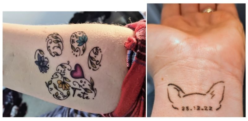 Memorial tattoos for Dr. Kareen's own dogs