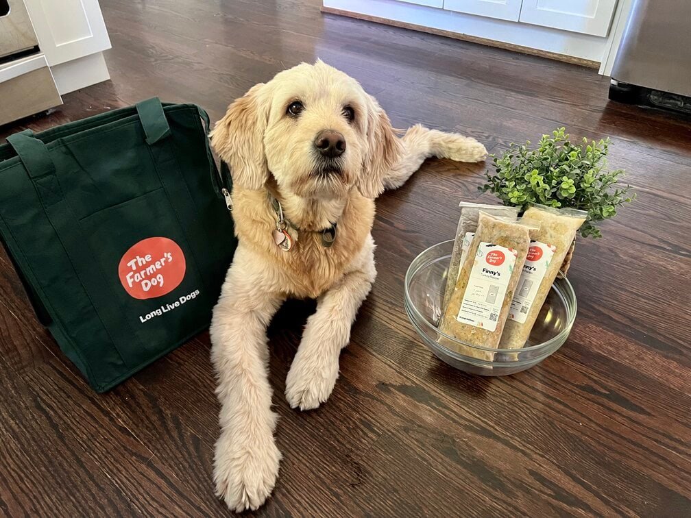 Farmers with dog food