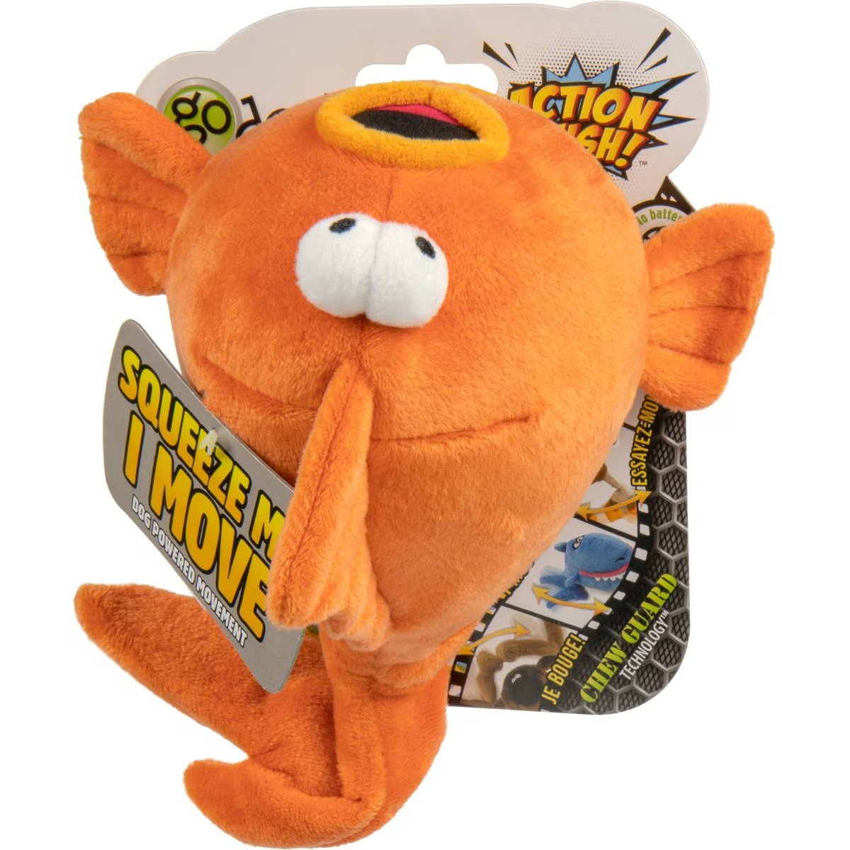 GoDog Action Plush Gold Fish Animated Squeaker Dog Toy New